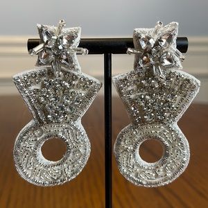 Diamond Ring 💍 Beaded Earrings (Silver)